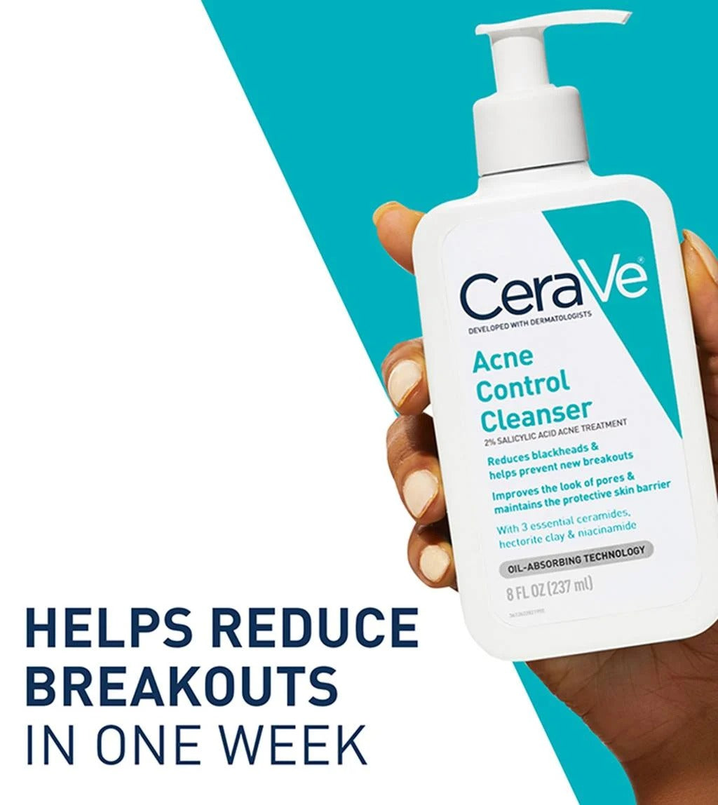 CeraVe Acne Control Cleanser | 2% Salicylic Acid Gel-to-Foam Face Wash for Oily & Acne-Prone Skin