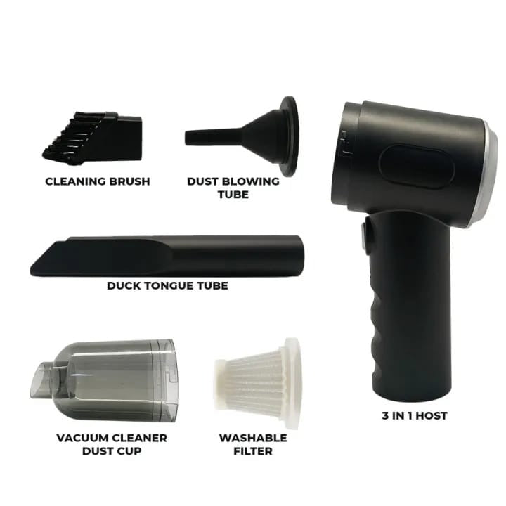3 in 1 Portable Wireless Vacuum Cleaner – High Power Suction, Air Pump & Duster for Home