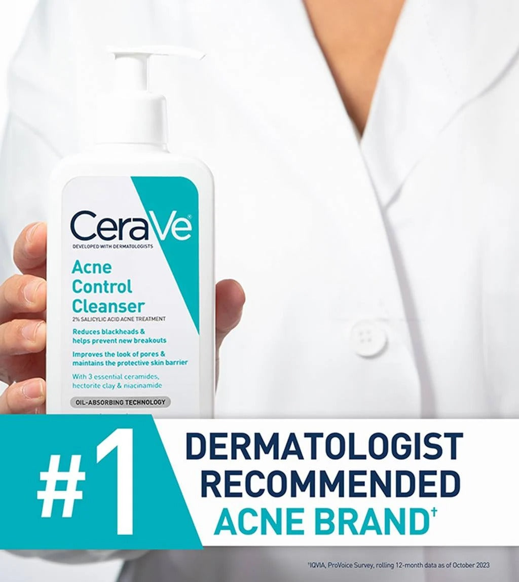 CeraVe Acne Control Cleanser | 2% Salicylic Acid Gel-to-Foam Face Wash for Oily & Acne-Prone Skin