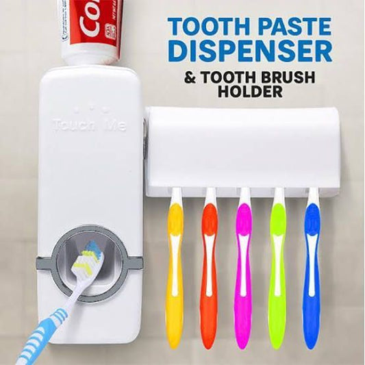 Tooth Paste Dispenser With 5 Brush Holder Wall Mounted