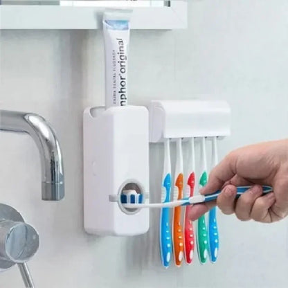 Tooth Paste Dispenser With 5 Brush Holder Wall Mounted