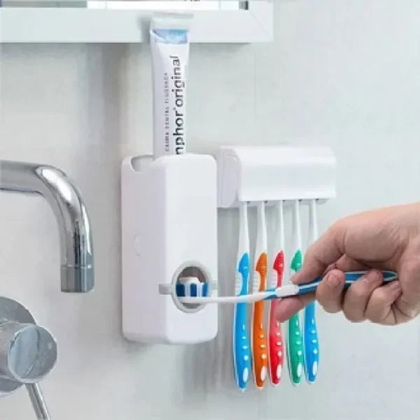 Tooth Paste Dispenser With 5 Brush Holder Wall Mounted