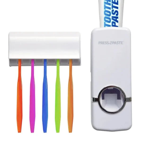 Tooth Paste Dispenser With 5 Brush Holder Wall Mounted